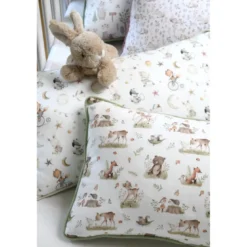 Tissu coton Roury motif animaux de la foret taupe fond blanc - OEKO TEX