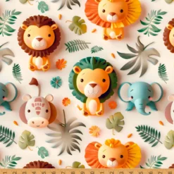 Tissu coton Safari A façon 3D - Motif animaux de la jungle
