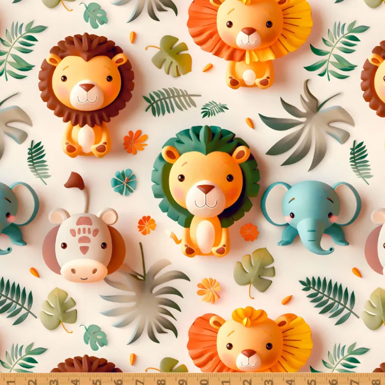Tissu coton Safari A façon 3D - Motif animaux de la jungle