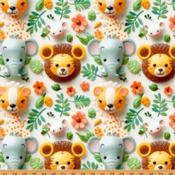 Tissu coton Safari B façon 3D - Motif animaux de la Savane