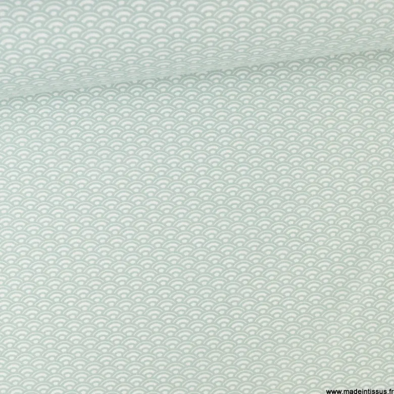Tissu coton Saijo motif Wifi Céladon et blanc - oeko tex