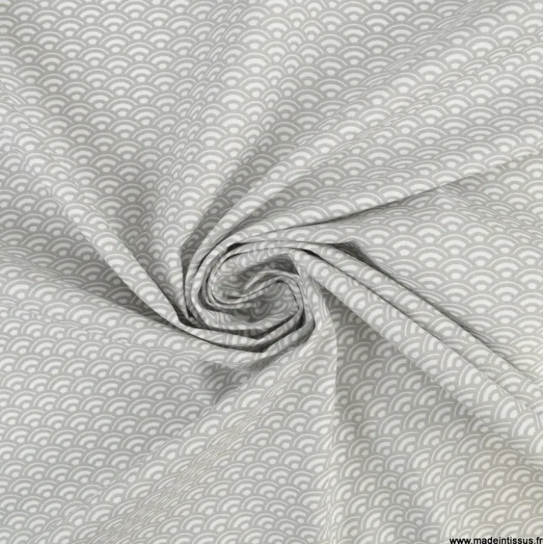Tissu coton Saijo motif Wifi Gris et blanc - oeko tex