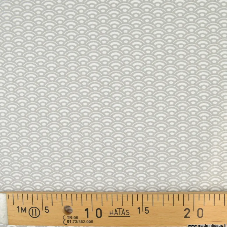 Tissu coton Saijo motif Wifi Gris et blanc - oeko tex