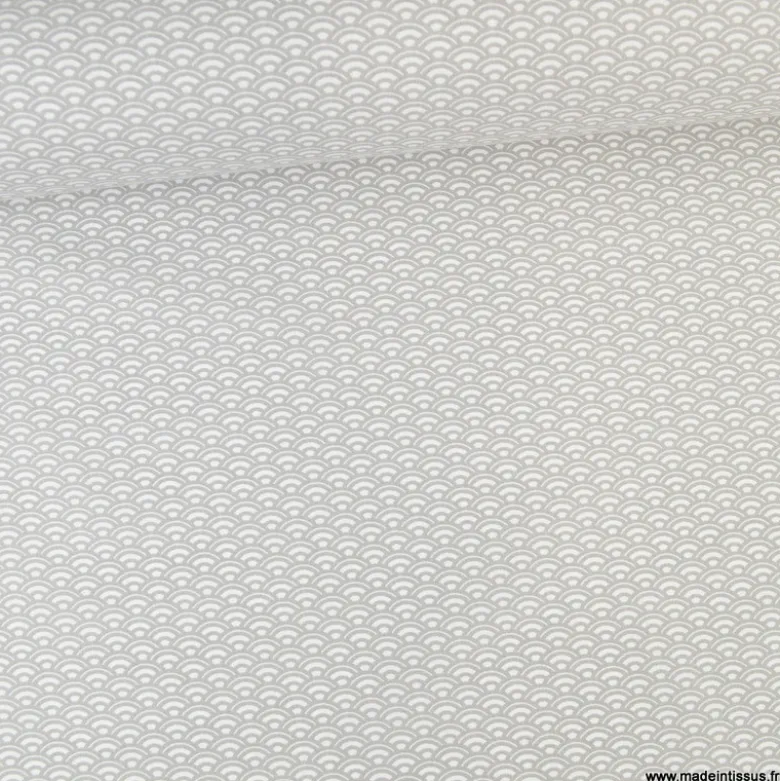 Tissu coton Saijo motif Wifi Gris et blanc - oeko tex