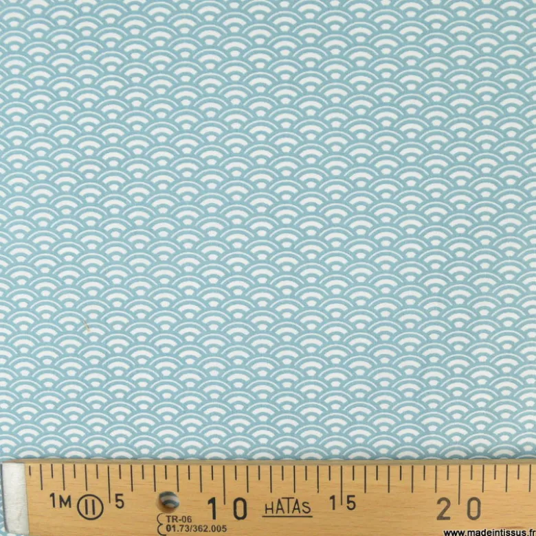 Tissu coton Saijo motif Wifi Nil et blanc - oeko tex
