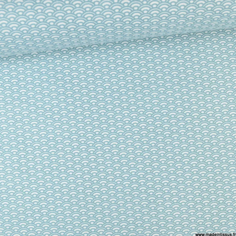 Tissu coton Saijo motif Wifi Nil et blanc - oeko tex