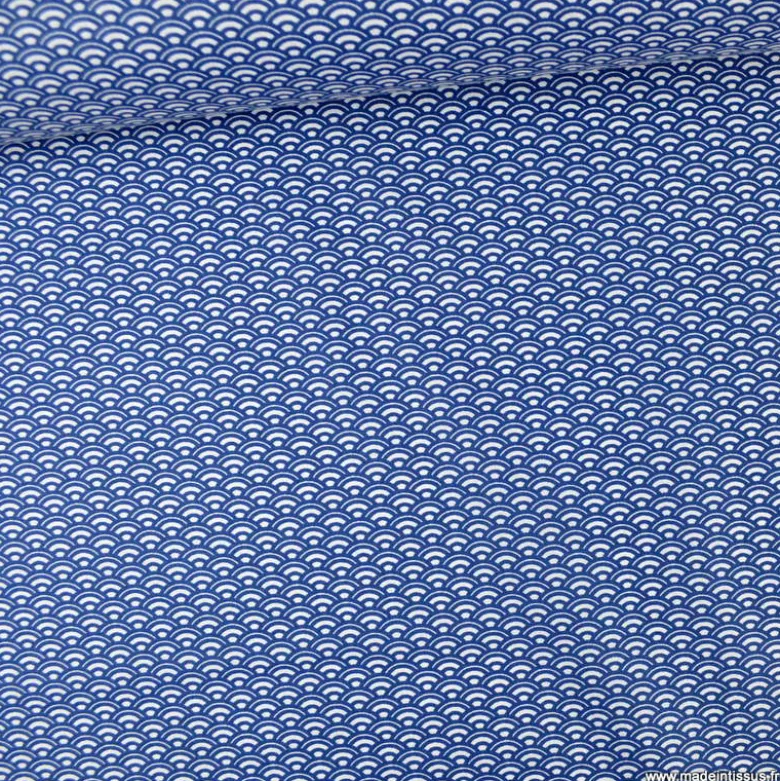 Tissu coton Saijo motif Wifi Navy et blanc - oeko tex