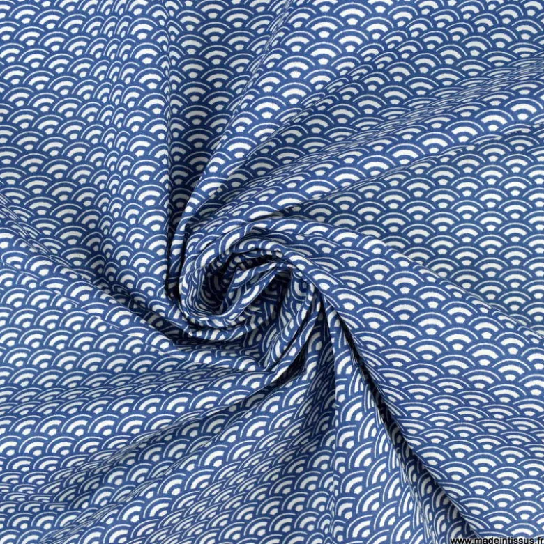 Tissu coton Saijo motif Wifi Navy et blanc - oeko tex