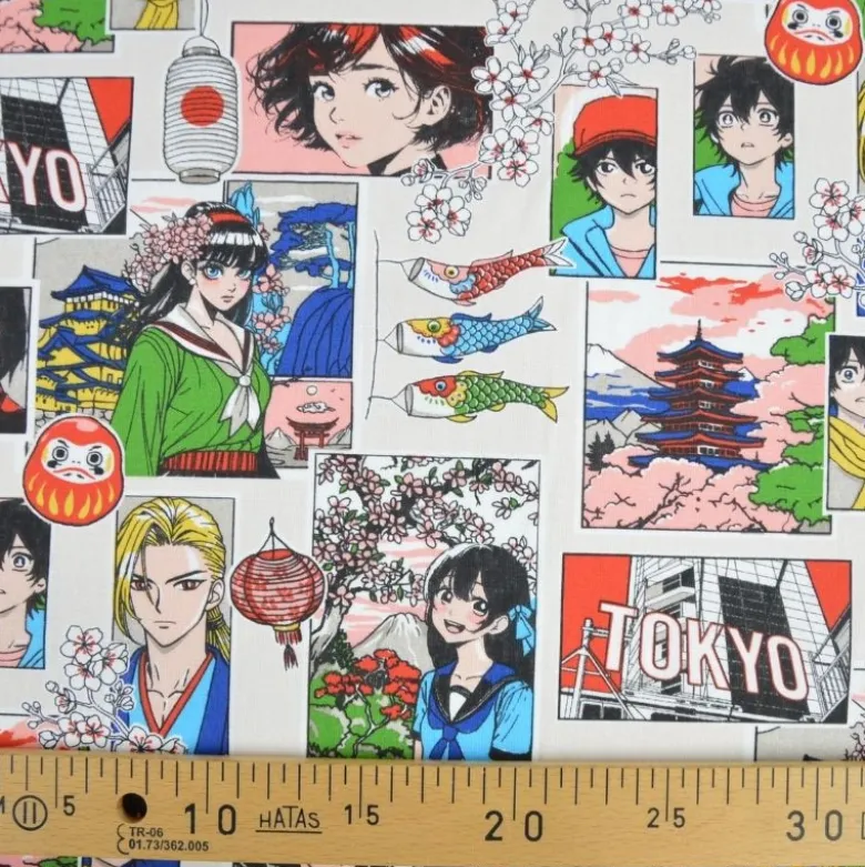 Tissu coton Sasuke motif Manga Japonais – Fond Blanc - OEKO TEX