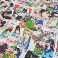 Tissu coton Sasuke motif Manga Japonais – Fond Blanc - OEKO TEX