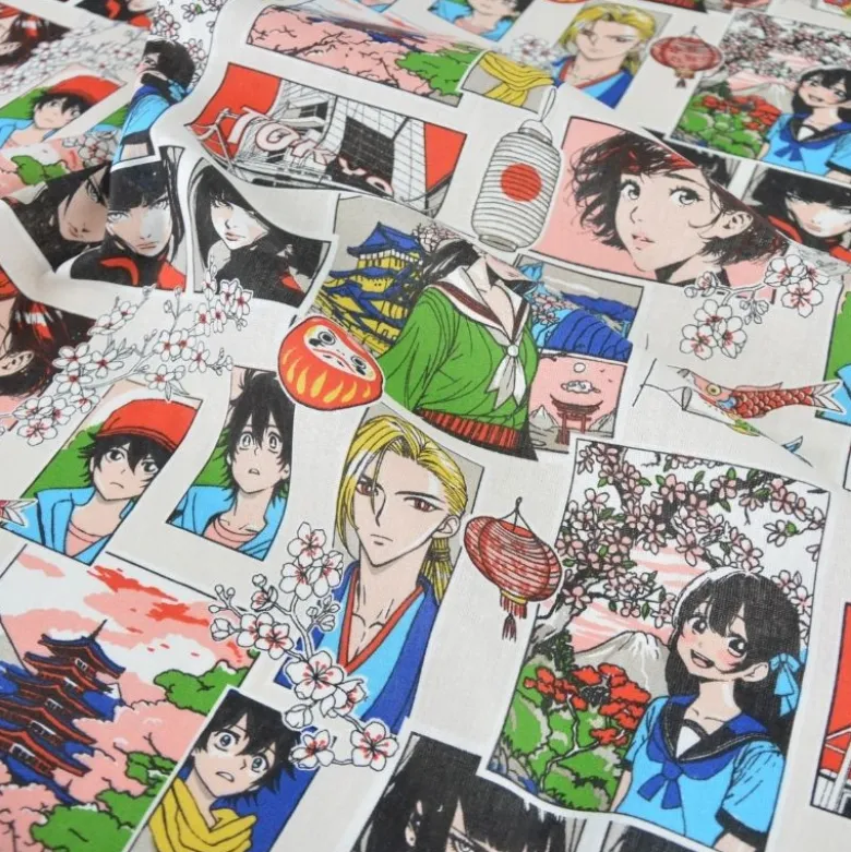 Tissu coton Sasuke motif Manga Japonais – Fond Blanc - OEKO TEX