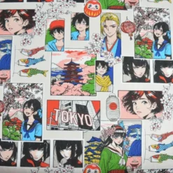 Tissu coton Sasuke motif Manga Japonais – Fond Blanc - OEKO TEX