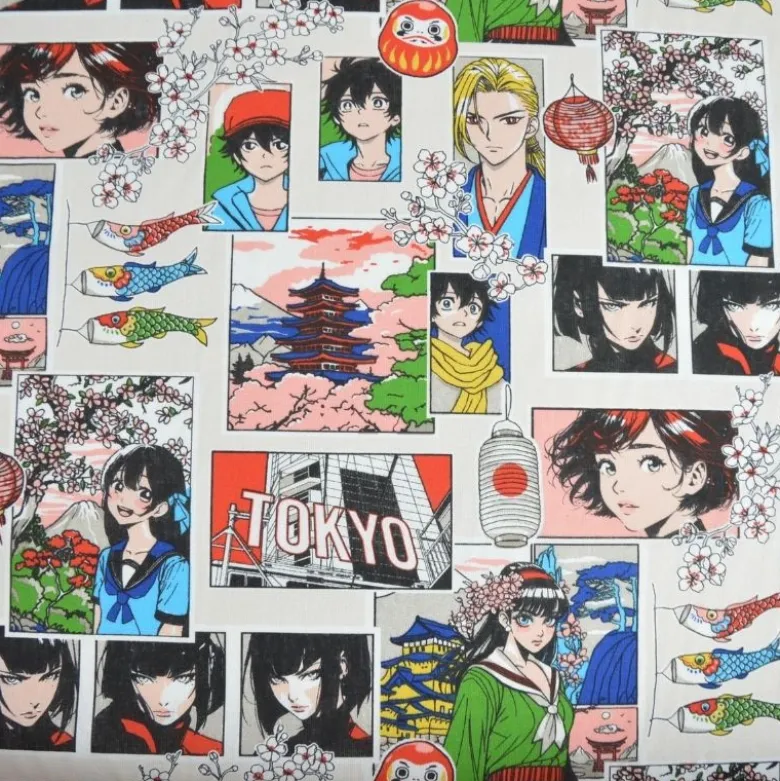 Tissu coton Sasuke motif Manga Japonais – Fond Blanc - OEKO TEX