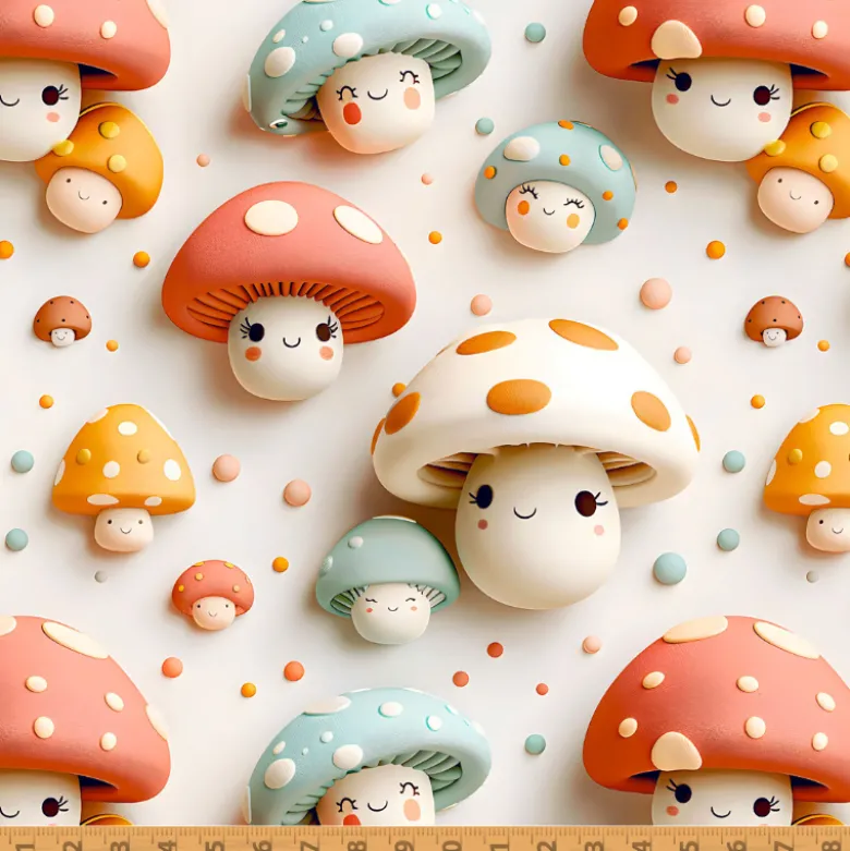 Tissu coton Setis façon 3D - Motif Champignons