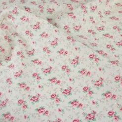 Tissu coton Suzanne motifs fleurs roses fond écru - OEKO TEX