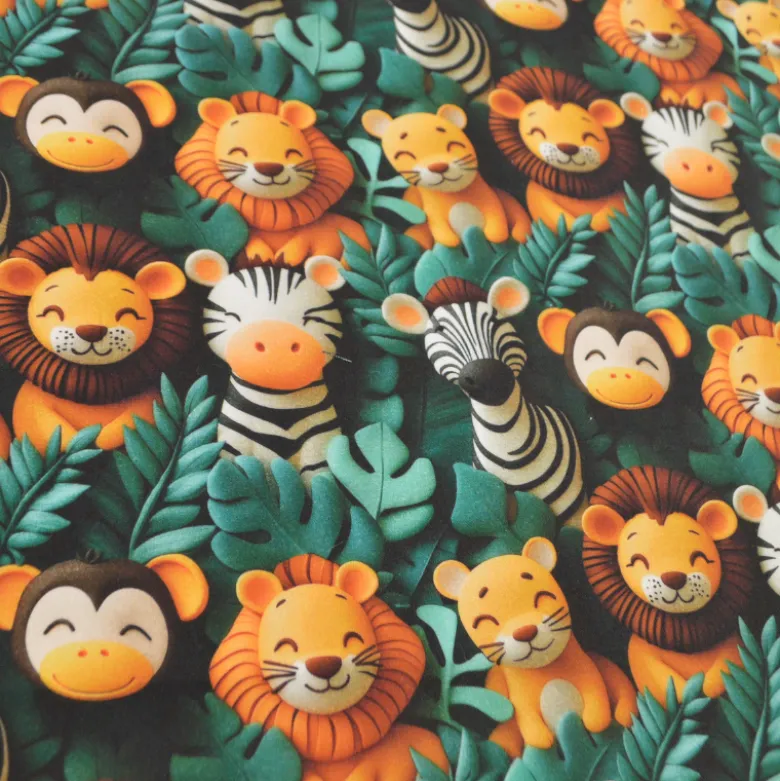 Tissu coton Tiny Wild façon 3D - Motif animaux de la Savane