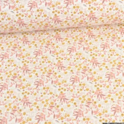 Tissu coton Tisania imprimé fleurs Marsala et Ocre - OEKO TEX