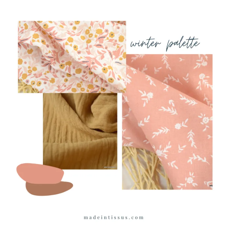 Tissu coton Tisania imprimé fleurs Marsala et Ocre - OEKO TEX