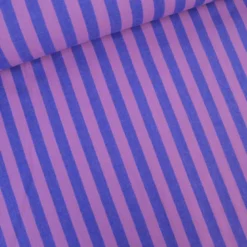 Tissu coton tissé teint à rayures - Violet et rose