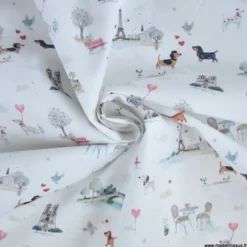 Tissu coton Titidparis motif tour Eiffeil, teckels, bistrot Parisien - OEKO TEX