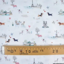 Tissu coton Titidparis motif tour Eiffeil, teckels, bistrot Parisien - OEKO TEX