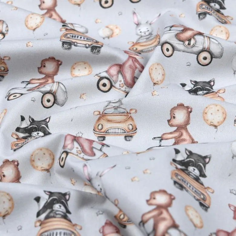 Tissu coton Tutute motif oursons et lapins en voiture vintage - OEKO TEX