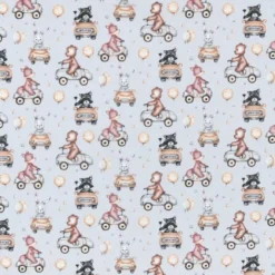 Tissu coton Tutute motif oursons et lapins en voiture vintage - OEKO TEX