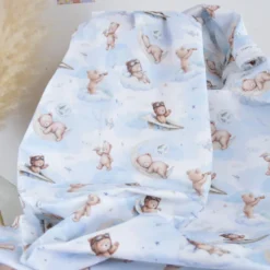 Tissu coton Volloin motif ours aviateur et lune fond ciel - OEKO TEX