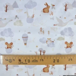 Tissu coton Volvie motif animaux et montgolfières - OEKO TEX