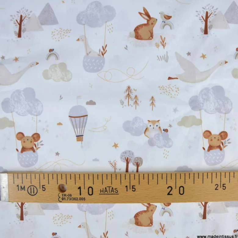 Tissu coton Volvie motif animaux et montgolfières - OEKO TEX