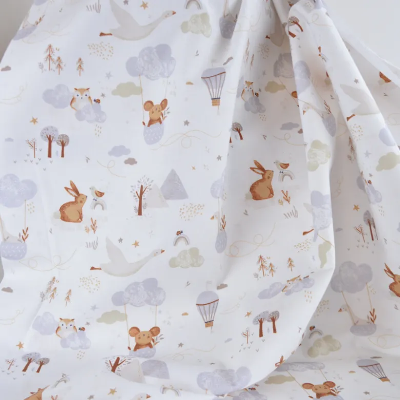 Tissu coton Volvie motif animaux et montgolfières - OEKO TEX