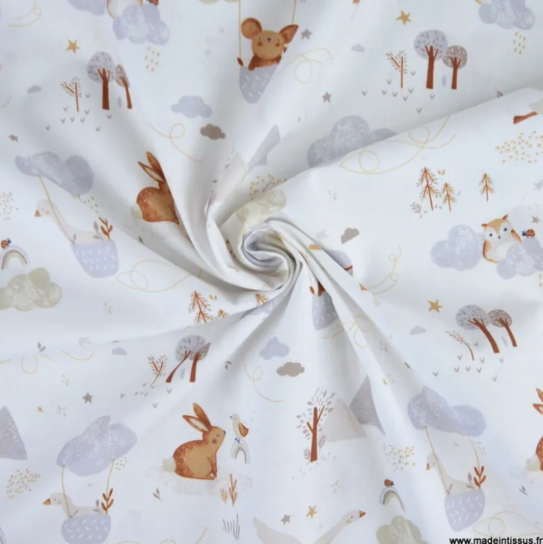 Tissu coton Volvie motif animaux et montgolfières - OEKO TEX