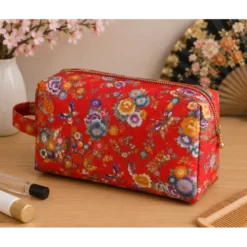 Tissu coton Wasabi motif fleurs et papillons japonais - Rouge