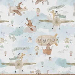 Tissu coton Wildair Motif avions vintage, montgolfières & animaux - OEKO TEX