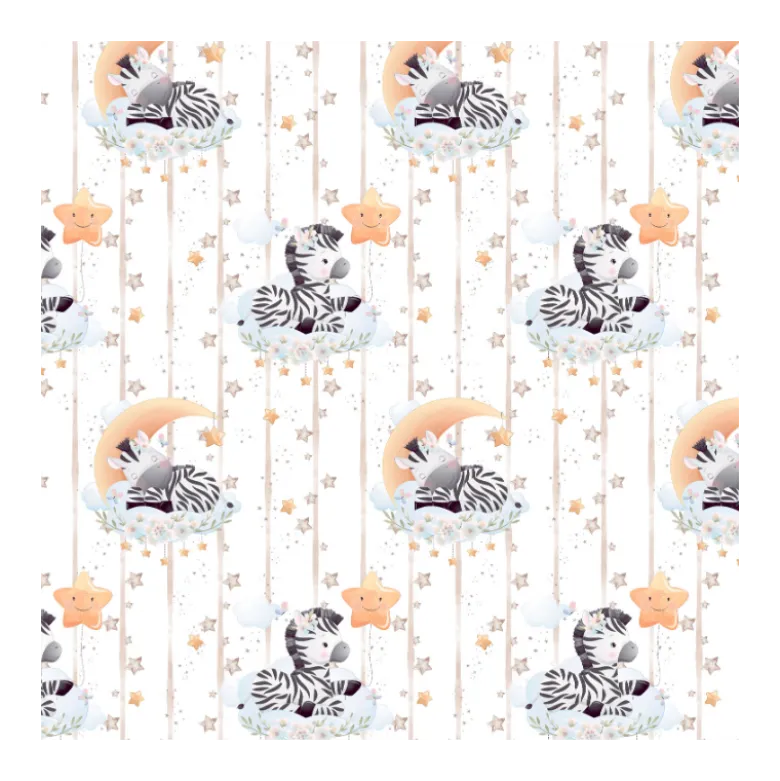 Tissu coton Zebra - Motif zèbres set étoiles fond blanc