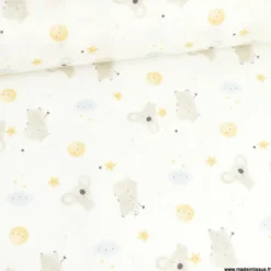 Tissu Coton Zipopo mixte motif koalas et hippopotames - OEKO TEX