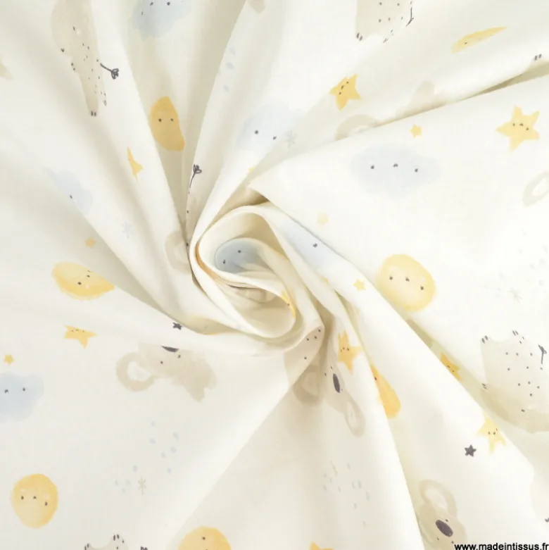 Tissu Coton Zipopo mixte motif koalas et hippopotames - OEKO TEX