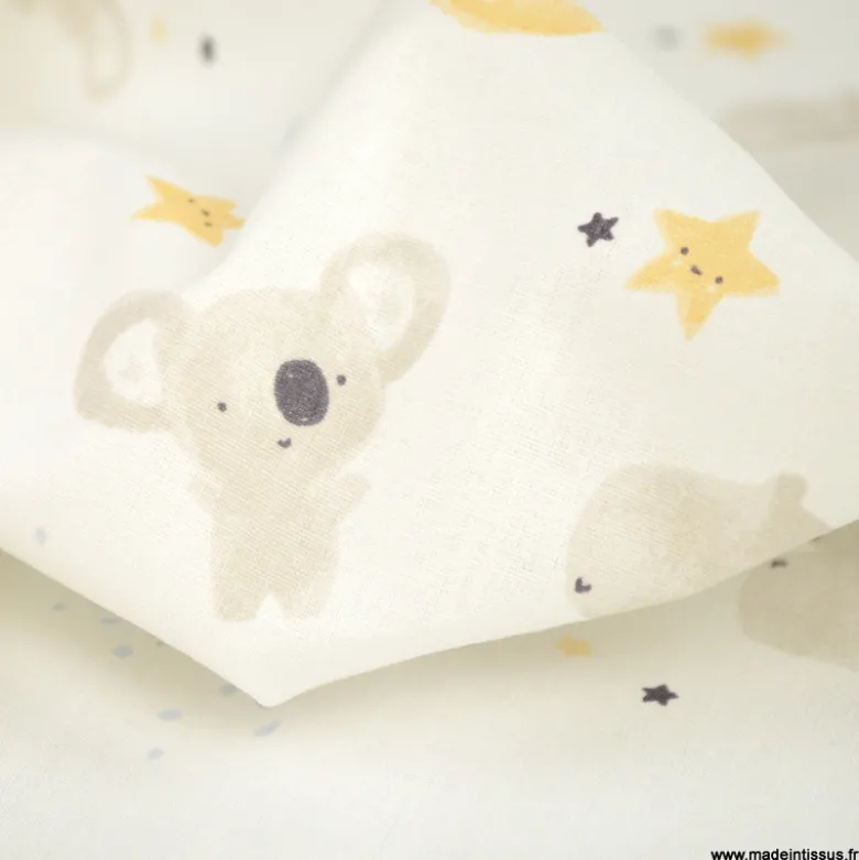 Tissu Coton Zipopo mixte motif koalas et hippopotames - OEKO TEX