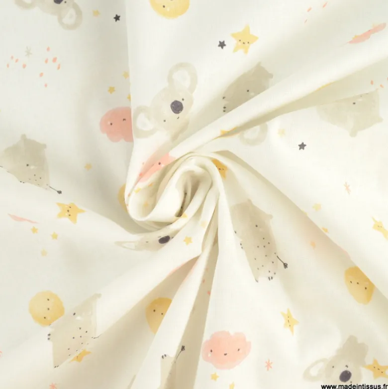 Tissu Coton Zipopo rose motif koalas et hippopotames - OEKO TEX
