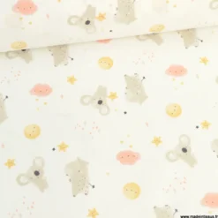 Tissu Coton Zipopo rose motif koalas et hippopotames - OEKO TEX
