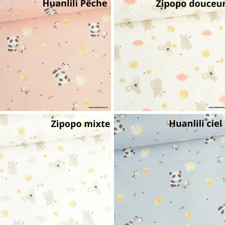Tissu Coton Zipopo rose motif koalas et hippopotames - OEKO TEX