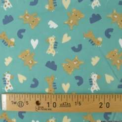 Tissu Coton Zolane motif girafes, coeurs et peluches - OEKO TEX classe 1