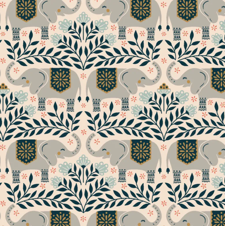Tissu Cotton and Steel, collection Savanna motif Happy Elephants gris - OEKO TEX