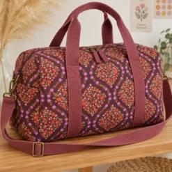 Tissu cretonne coton Albane motif fleurs fond bordeaux - OEKO TEX