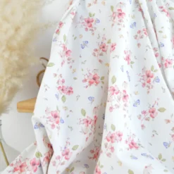 Tissu cretonne coton Amael motif fleurs roses fond écru - OEKO TEX