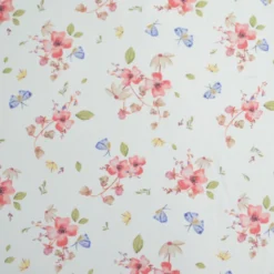 Tissu cretonne coton Amael motif fleurs roses fond écru - OEKO TEX