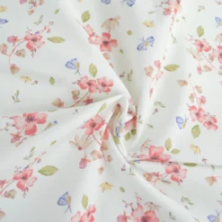 Tissu cretonne coton Amael motif fleurs roses fond écru - OEKO TEX