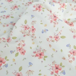 Tissu cretonne coton Amael motif fleurs roses fond écru - OEKO TEX