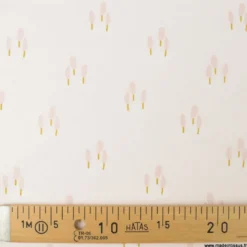 Tissu cretonne coton Ardain motifs arbres fond Rose fanée -OEKO TEX