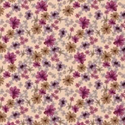 Tissu cretonne coton Aster fleurs violettes fond pêche
